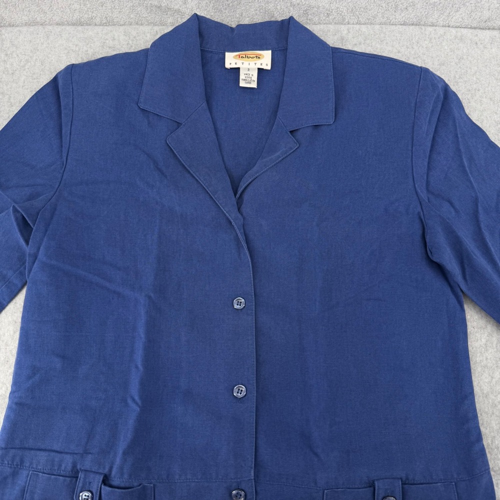 Talbots Petites Blue Linen Blend Blazer Jacket Size 2P Button Front 3/4 Sleeve